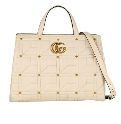 Medium Marmont Stud Tote, &pound;720, Handbags, Cream, Leather, Front view
